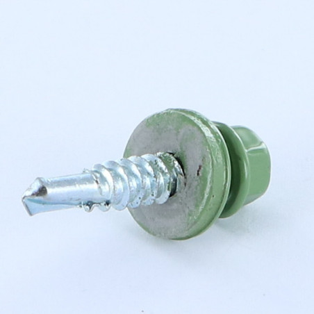 1 x Zelfborende schroef zeskantkop TH 6.3X25 Afdichtingsring met neopreen epdm afdichting Ruw staal RAL6011 reseda groen