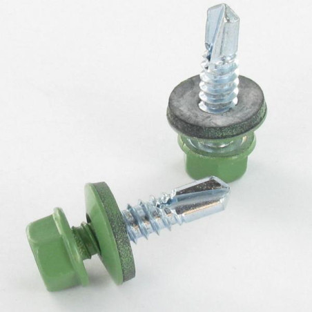 1 x Zelfborende schroef zeskantkop TH 5,5X25 Afdichtingsring met neopreen epdm afdichting Wit verzinkt staal RAL6011