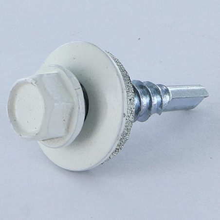 1 x Zelfborende schroef zeskantkop TH 4.8X19 Afdichtingsring met neopreen epdm afdichting Wit verzinkt staal RAL9010
