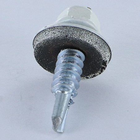 1 x Zelfborende schroef zeskantkop TH 4.8X19 Afdichtingsring met neopreen epdm afdichting Wit verzinkt staal RAL9010