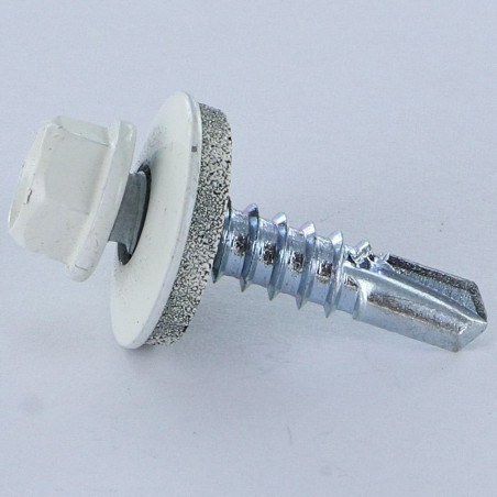 1 x Zelfborende schroef zeskantkop TH 4.8X19 Afdichtingsring met neopreen epdm afdichting Wit verzinkt staal RAL9010