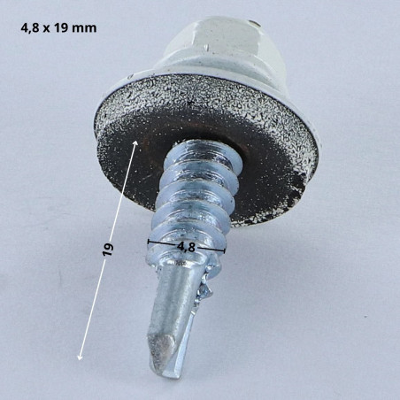 1 x Zelfborende schroef zeskantkop TH 4.8X19 Afdichtingsring met neopreen epdm afdichting Wit verzinkt staal RAL9010