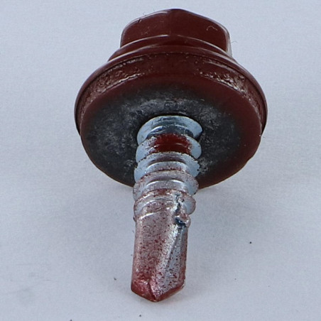 1 x Zelfborende schroef zeskantkop TH 4.8X19 Afdichtingsring met neopreen epdm afdichting Wit verzinkt staal RAL8012