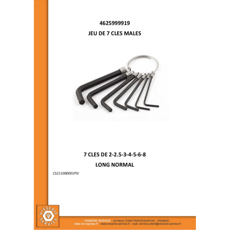 1 x Set van 7 SLEUTELS MANNEN zeshoekig hol 2 2.5 3 4 5 6 8