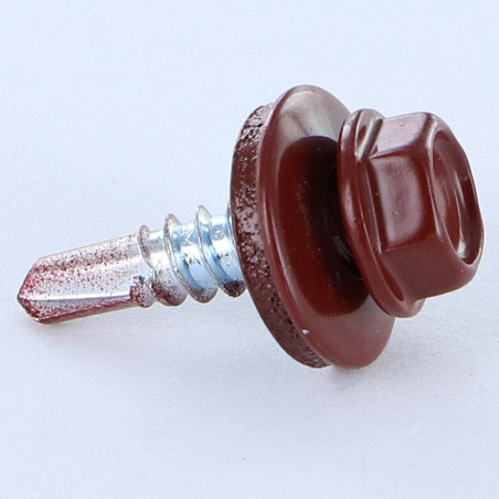 1 x Zelfborende schroef zeskantkop TH 4.8X19 Afdichtingsring met neopreen epdm afdichting Wit verzinkt staal RAL8012