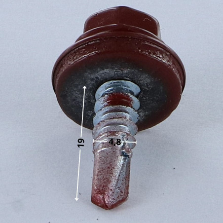 1 x Zelfborende schroef zeskantkop TH 4.8X19 Afdichtingsring met neopreen epdm afdichting Wit verzinkt staal RAL8012