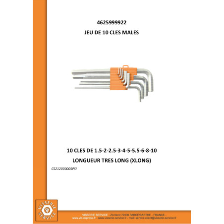 1 x Set van 10 SLEUTELS MANNEN zeshoekig hol 1.5 to 10 lengte XL