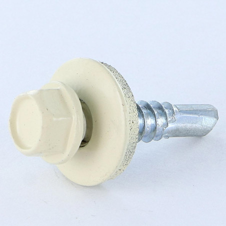 1 x Zelfborende schroef zeskantkop TH 5,5X25 Afdichtingsring met neopreen epdm afdichting Wit verzinkt staal RAL1015 licht