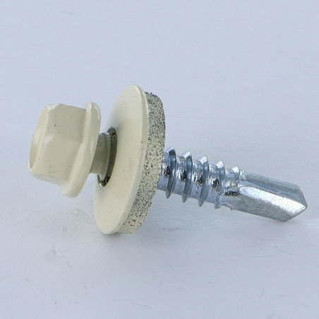 1 x Zelfborende schroef zeskantkop TH 5,5X25 Afdichtingsring met neopreen epdm afdichting Wit verzinkt staal RAL1015 licht