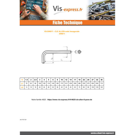 1 x Inbussleutel van 10 Wit verzinkt staal