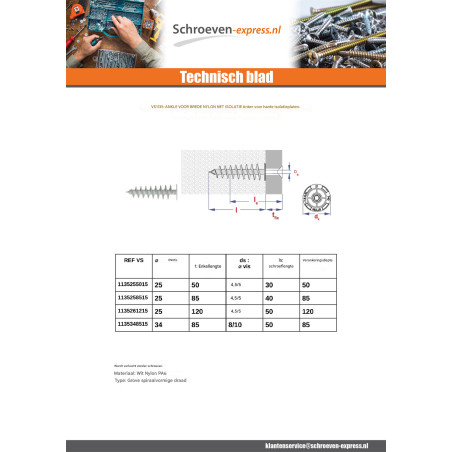 1 x Isolatie deuvel schroefdraad VET 34X85 Nylon