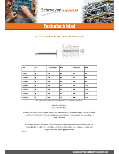 1 x Bevestiging metalen isolatie ZN 8X250