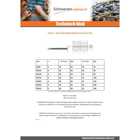 1 x Bevestiging metalen isolatie ZN 8X250