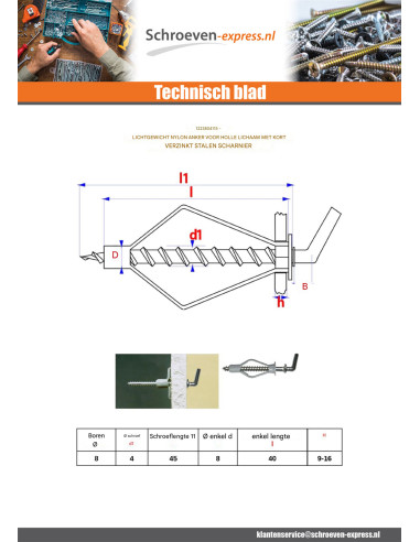 1 x Plug Nylon 8X40 met Schroefduim KORT kraag...