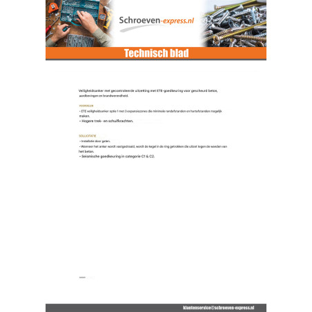 1 x Bout (verkocht met moer) Verankering M8X105 met Metalen schroeven zeskantkop TH A4 RVS