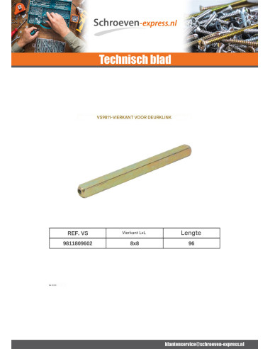 1 x Vierkant van GRIP van deur 8x8 lengte 96...