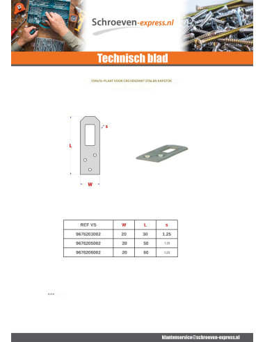 1 x Montageplaat deur JAS Wit verzinkt staal 20X30
