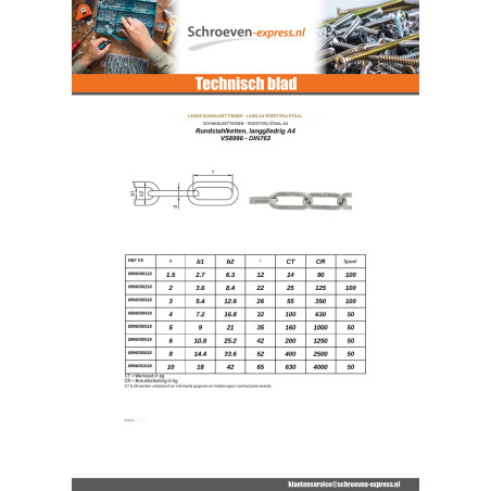 1 x M Ketting to MAIL lange diameter 3 A4 RVS (verkocht per meter)