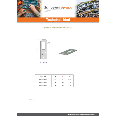 1 x Montageplaat deur JAS Wit verzinkt staal 20X50