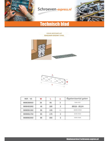 1 x Montageplaat D MONTAGE sendzimir 90X200