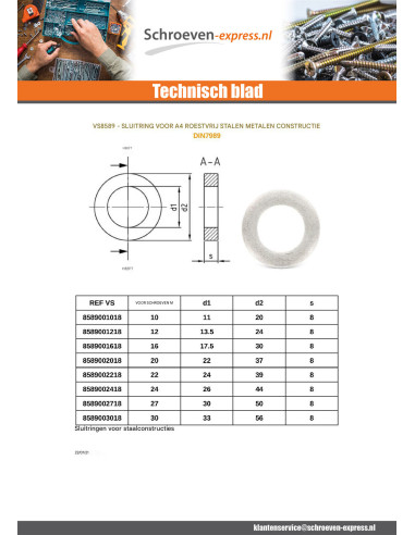 1 x Sluitring CONSTRUCT metaal A4 RVS M16X30X8