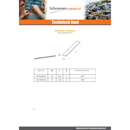 1 x Verankering KOPPELING 30X300 dikte 5