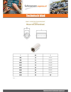 Hulsen cilindrisch tappende M6X30 A4 RVS 2