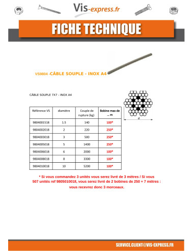 1 x Meter Flexibele kabel diameter 4 A4 RVS...