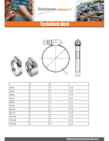 1 x Slangklem RVS W4 diameter 10 to 16...