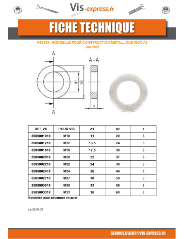 1 x Sluitring CONSTRUCT metaal RVS A2 M30X56X8