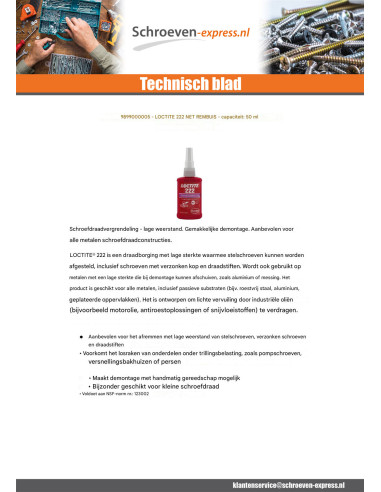 1 x Remdraad lage sterkte 50 ml Loctite 222