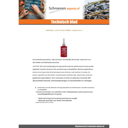 1 x Remdraad lage sterkte 50 ml Loctite 222