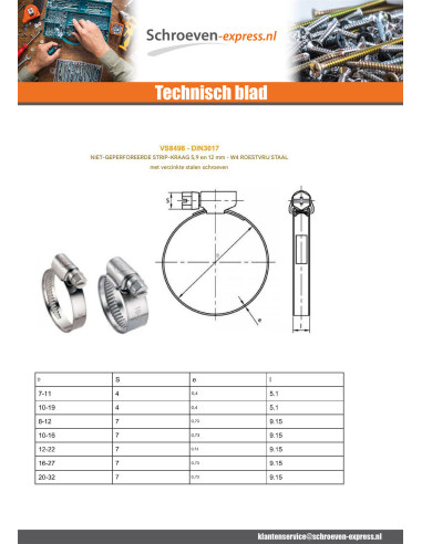 1 x Slangklem RVS W4 diameter 100 to 120...