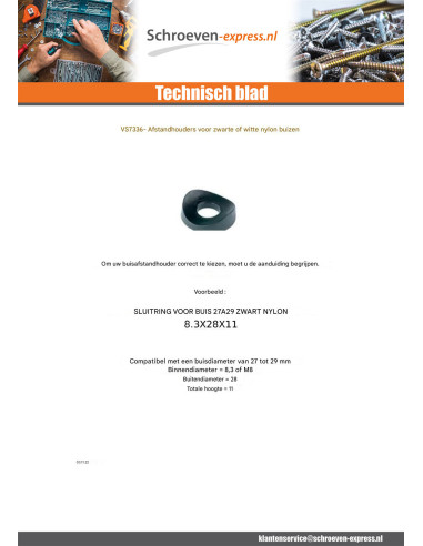1 x Sluitring 8.3X28X11 voor Buis 27 to 29...