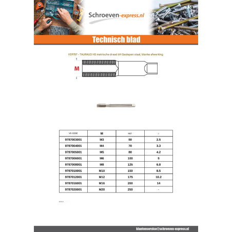 1 x HSS-draadtap M10 steek van 150