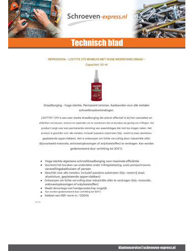 1 x Remdraad hoge sterkte 50 ml Loctite 270