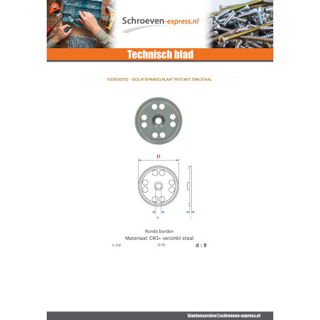 1 x BROCHURE TEKEN ISOLEREND 9X70 Wit verzinkt staal