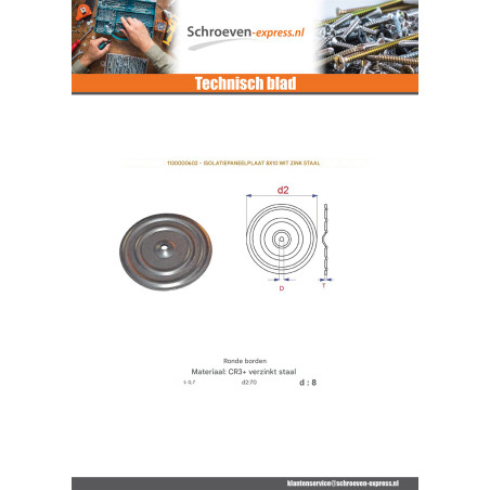1 x BROCHURE TEKEN ISOLEREND 8X70 Wit verzinkt staal