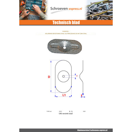 1 x Sluitring OVAAL Bevestiging ISOLEREND 82X405.5X1 Wit verzinkt staal