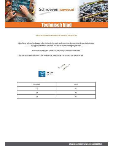 1 x Betonschroeven gefreesde kop TORX T30 A4...
