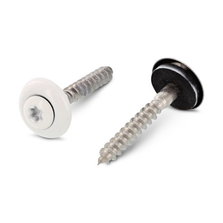 1 x Nokschroef gefreesde bolkop TORX T20 RVS A2 RAL9010 zuiver wit 4,5X25 Afdichtingsring met neopreen epdm afdichting