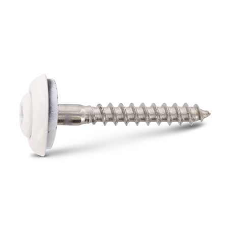 1 x Nokschroef gefreesde bolkop TORX T20 RVS A2 RAL9010 zuiver wit 4,5X60 Afdichtingsring met neopreen epdm afdichting