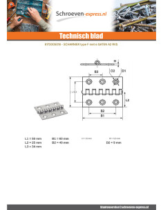 Scharnier Type split 6 gaten RVS A2 50x60 2