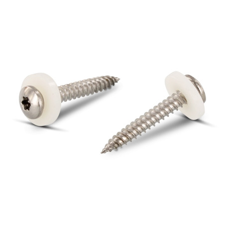 1 x Metaalplaatschroef cilindrische kop TORX T15 + Sluitring Nylon 3.9X22 RVS A2 natuurlijk
