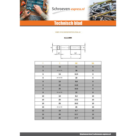 1 x Tapeind uitlaatspruitstuk~1xdiameter RVS A2 M10X50 totale lengte 60