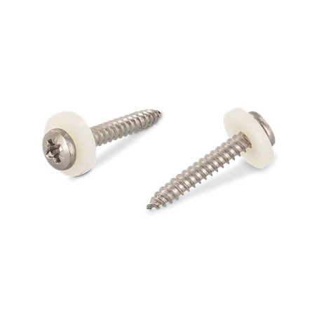 1 x Metaalplaatschroef cilindrische kop Pozi PZ7 + Sluitring Nylon 3.9X32 RVS A2 natuurlijk