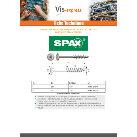 1 x SPAX Houtconstructieschroef schrijfkop RVS A2 8X280 bedraad op 80 TORX T40