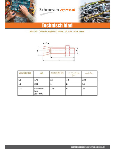 1 x Bout (verkocht met moer) TC2M 1/2X40 13...