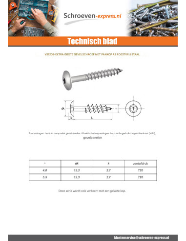 1 x Gevelschroef TORX T20 4.8X32 kopdiameter...