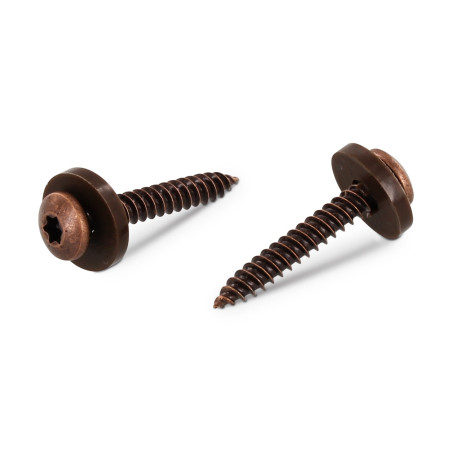 1 x Metaalplaatschroef cilindrische kop TORX T15 + Sluitring Nylon 3.9X16 RVS A2 bruin